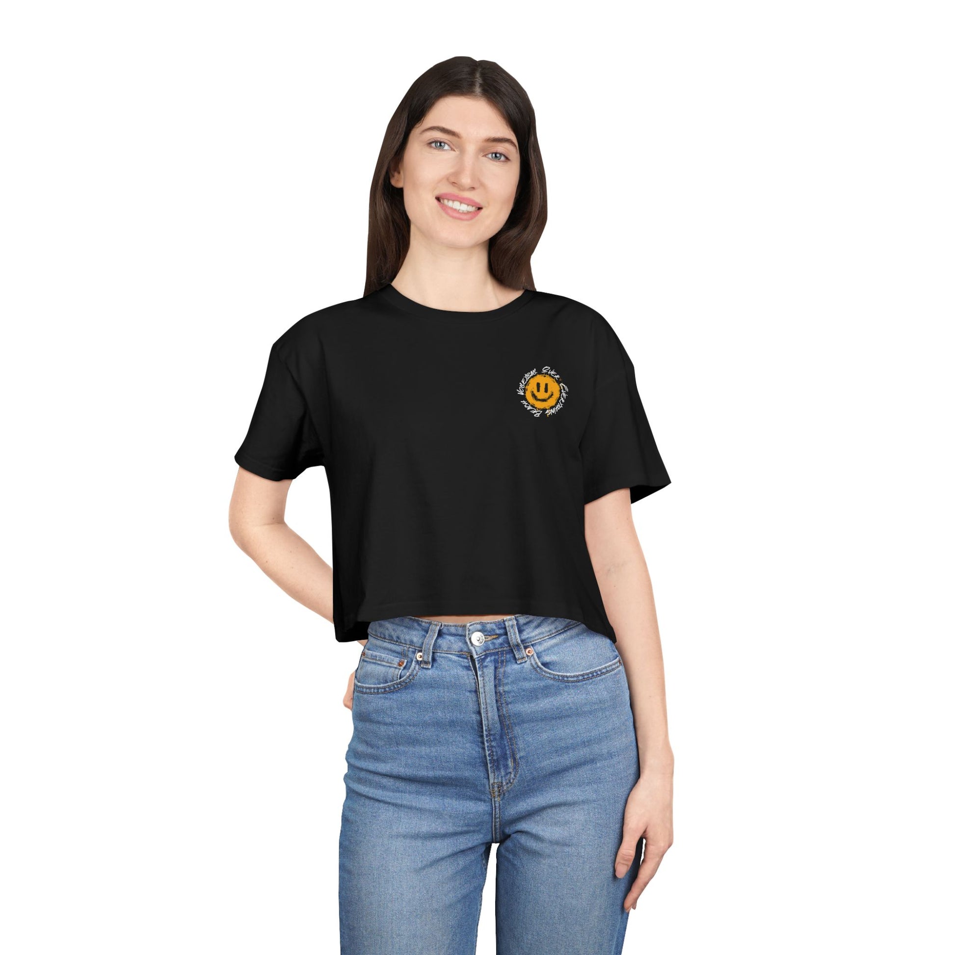 Smiley Message Women's Crop Tee | Casual Summer Top, Gift for Friends, Trendy Streetwear, Vacation Essentials
