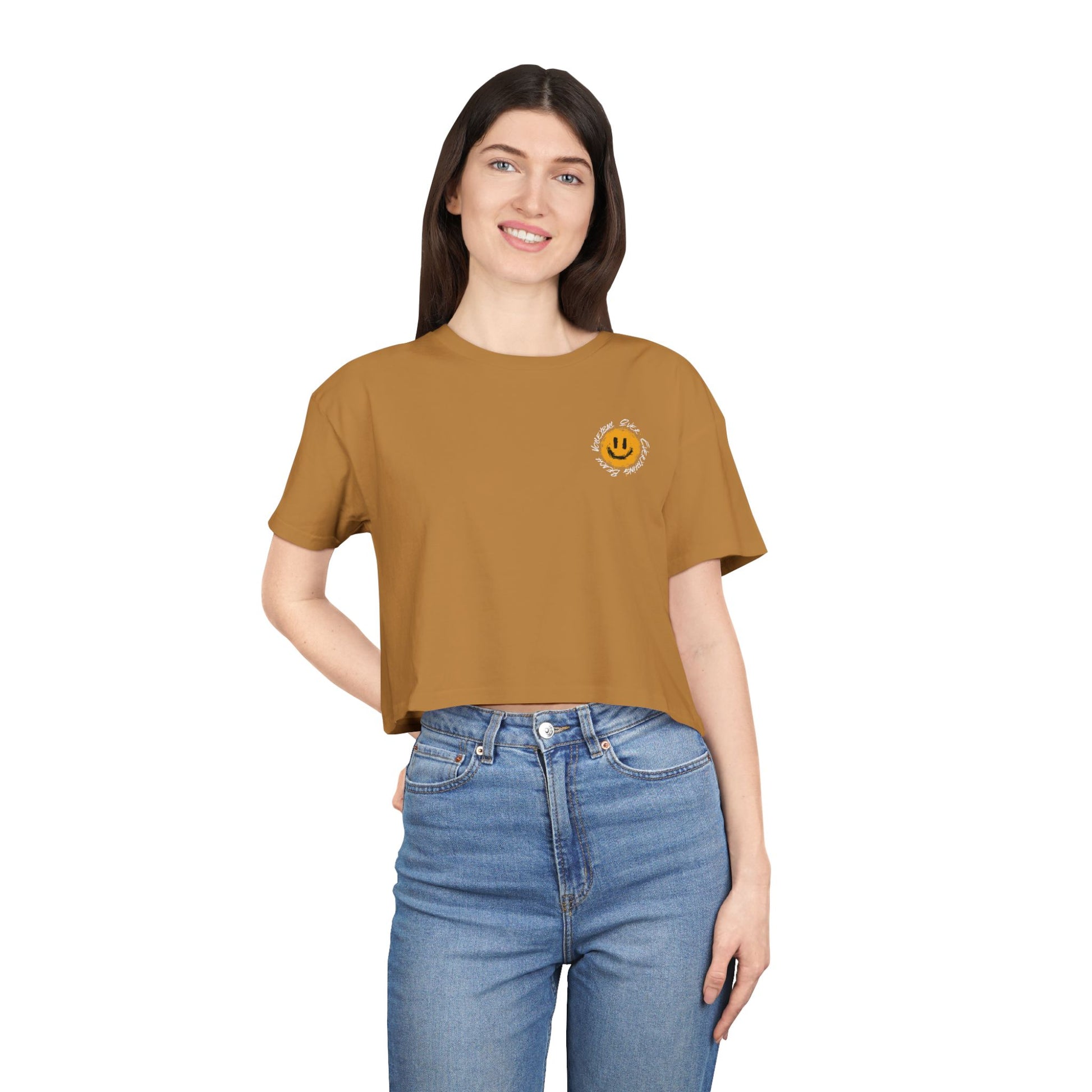 Smiley Message Women's Crop Tee | Casual Summer Top, Gift for Friends, Trendy Streetwear, Vacation Essentials