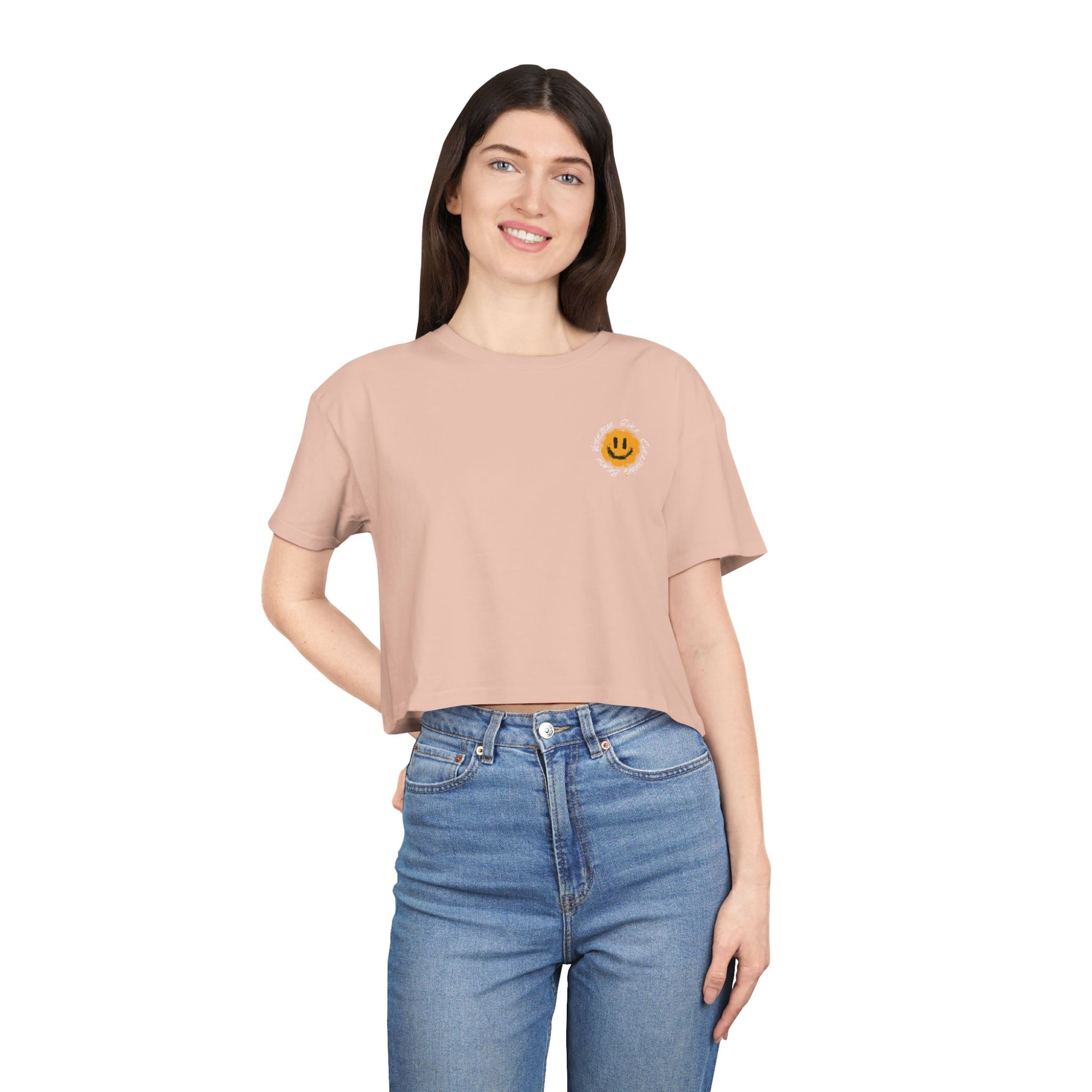 Smiley Message Women's Crop Tee | Casual Summer Top, Gift for Friends, Trendy Streetwear, Vacation Essentials