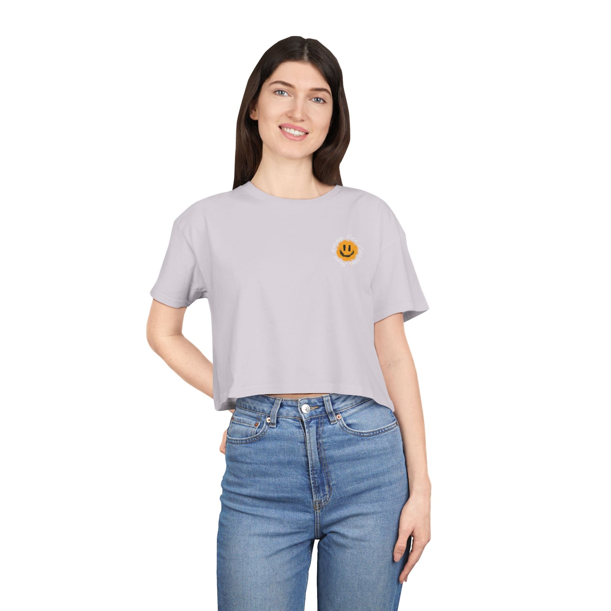Smiley Message Women's Crop Tee | Casual Summer Top, Gift for Friends, Trendy Streetwear, Vacation Essentials