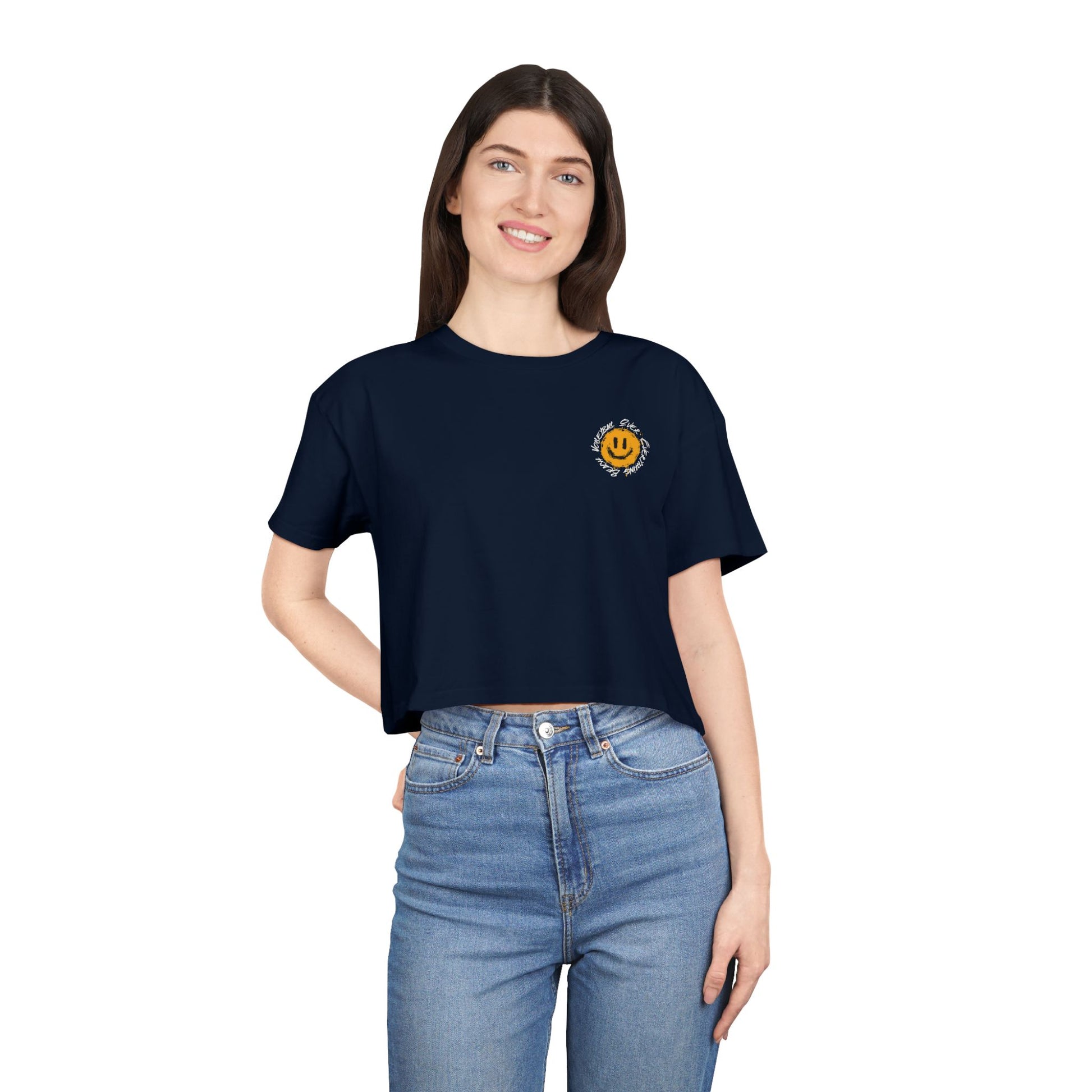 Smiley Message Women's Crop Tee | Casual Summer Top, Gift for Friends, Trendy Streetwear, Vacation Essentials