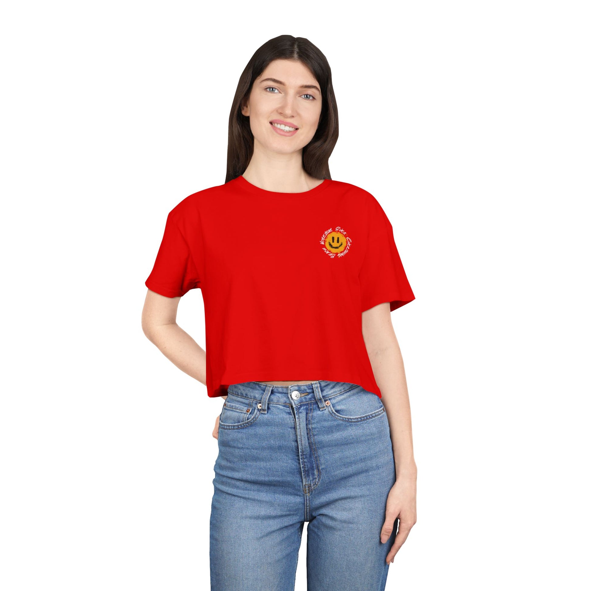 Smiley Message Women's Crop Tee | Casual Summer Top, Gift for Friends, Trendy Streetwear, Vacation Essentials