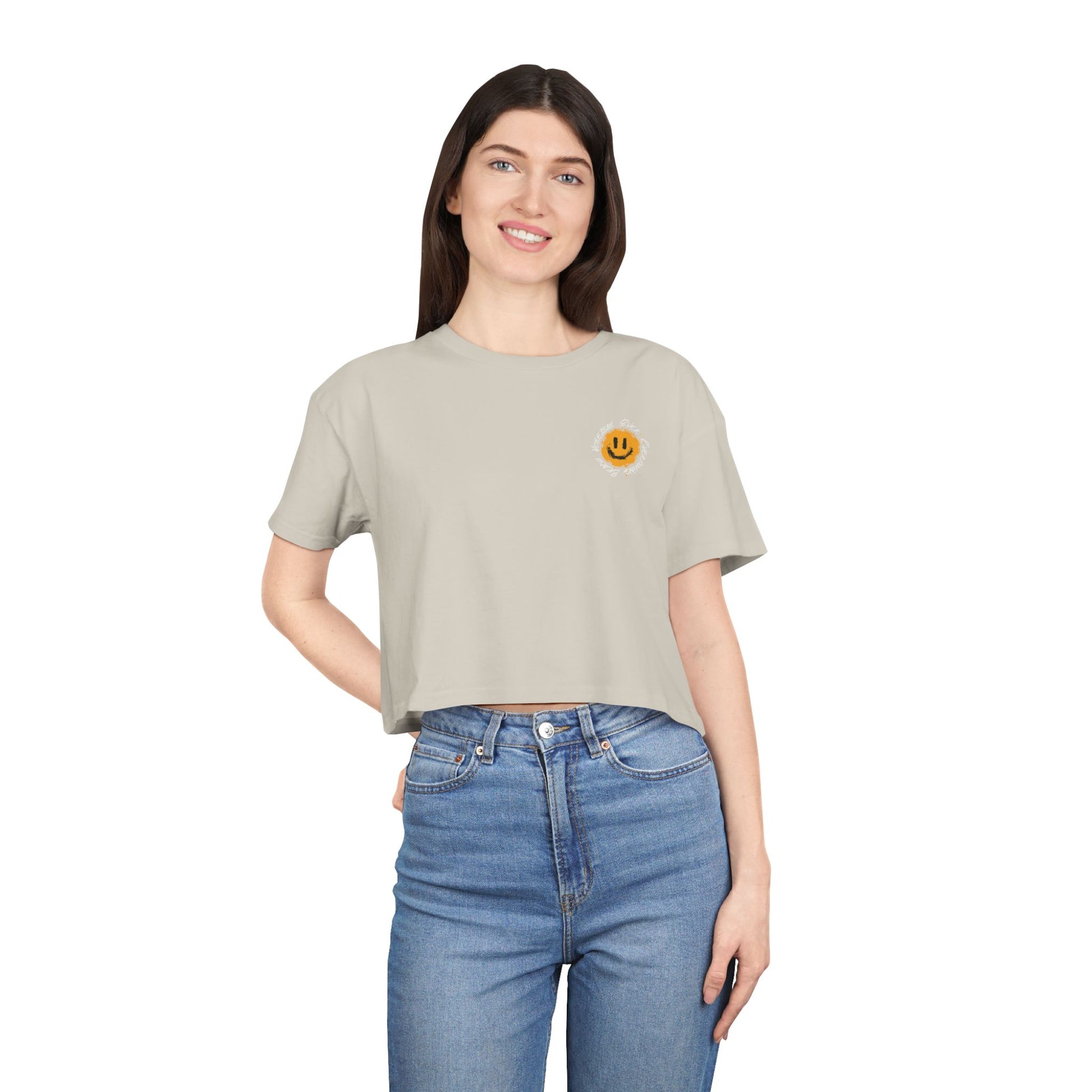 Smiley Message Women's Crop Tee | Casual Summer Top, Gift for Friends, Trendy Streetwear, Vacation Essentials