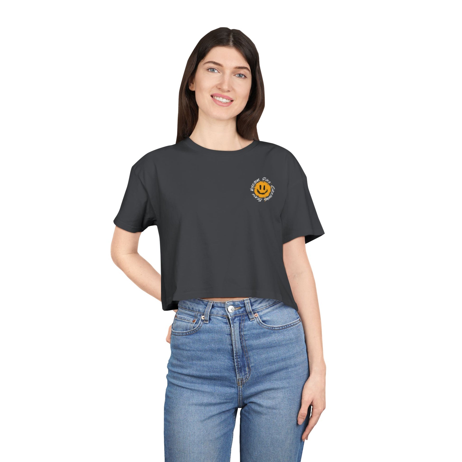 Smiley Message Women's Crop Tee | Casual Summer Top, Gift for Friends, Trendy Streetwear, Vacation Essentials