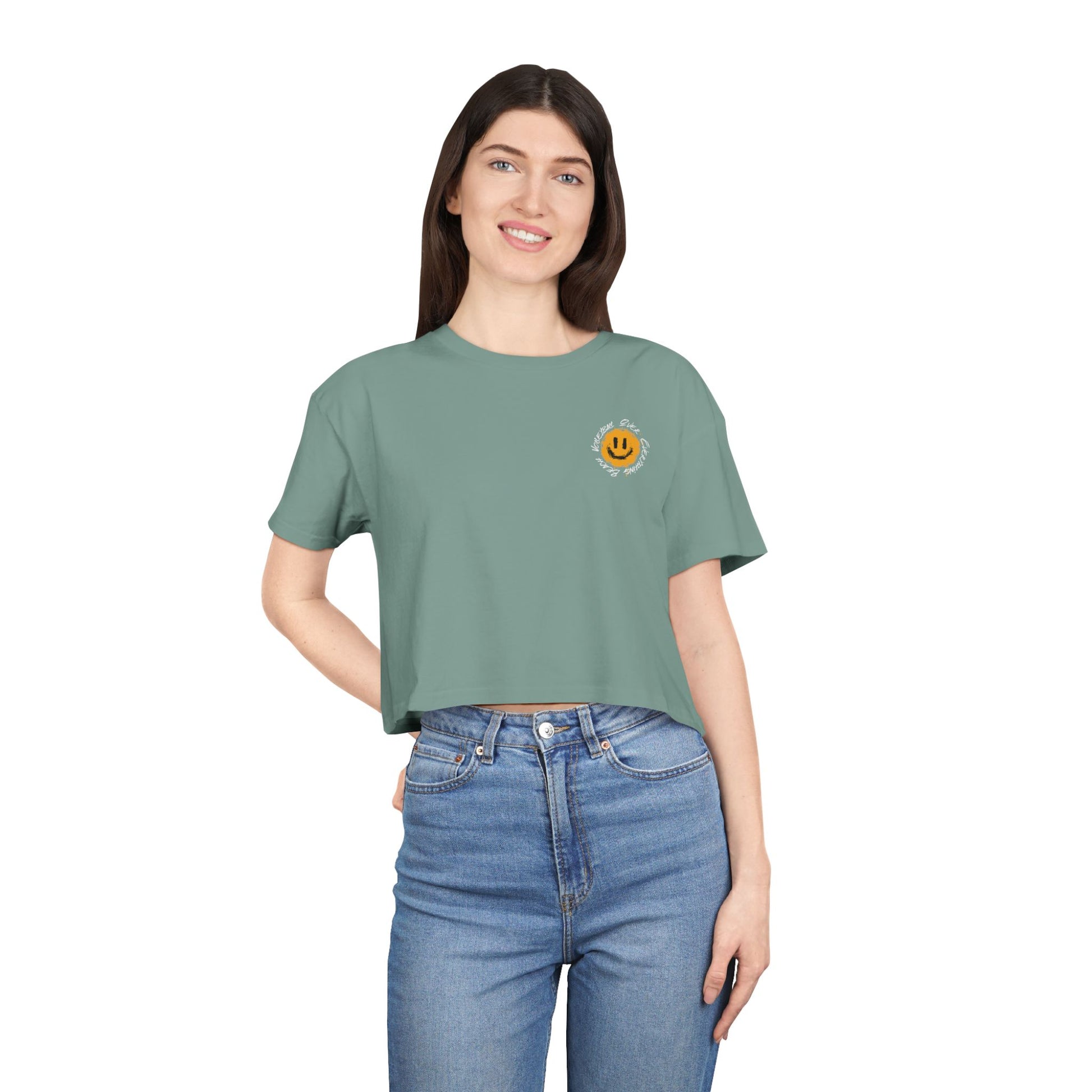 Smiley Message Women's Crop Tee | Casual Summer Top, Gift for Friends, Trendy Streetwear, Vacation Essentials