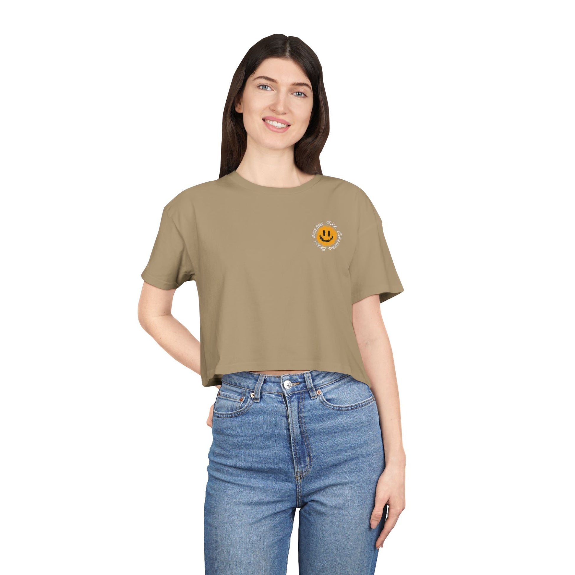 Smiley Message Women's Crop Tee | Casual Summer Top, Gift for Friends, Trendy Streetwear, Vacation Essentials