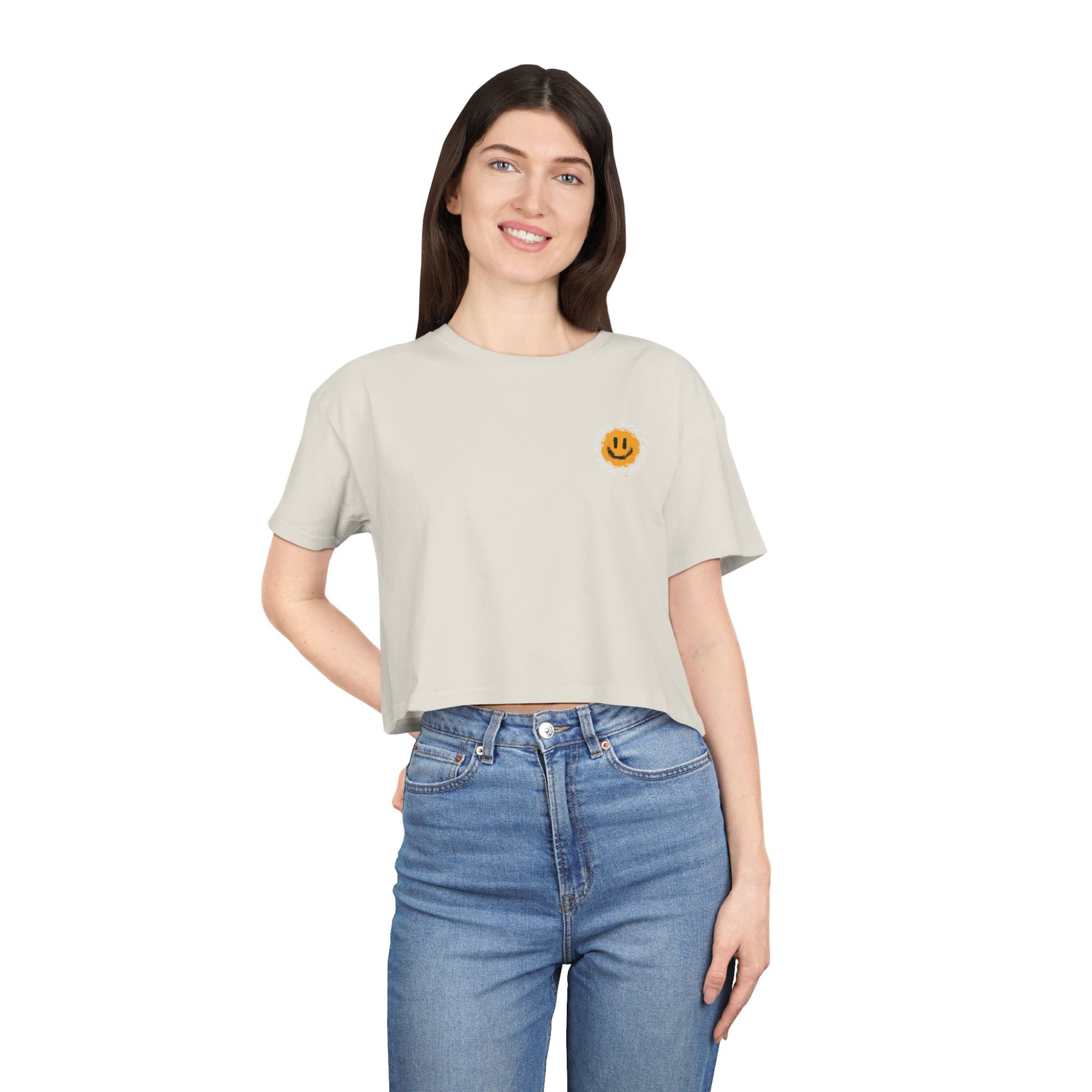 Smiley Message Women's Crop Tee | Casual Summer Top, Gift for Friends, Trendy Streetwear, Vacation Essentials
