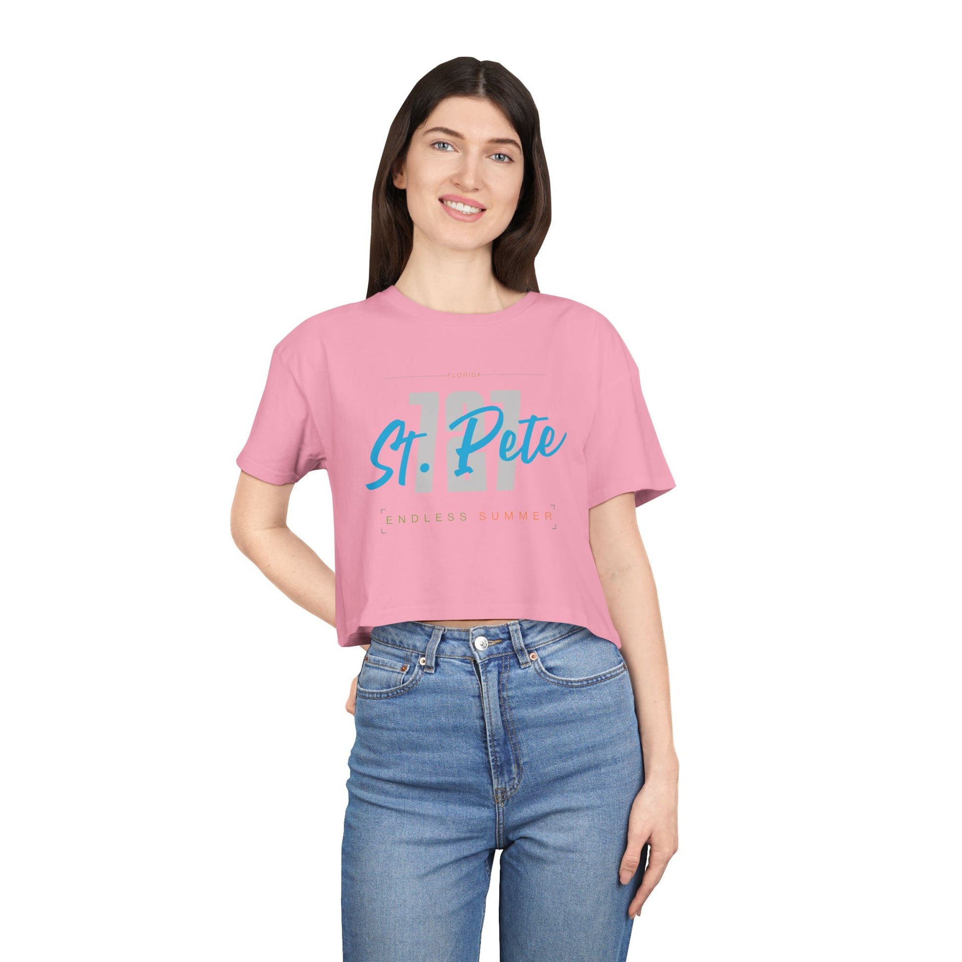 St. Pete Endless Summer Women's Crop Tee, Summer Vibes Shirt, Beachwear Top, Casual Tee, Vacation Essentials, Gift for Her