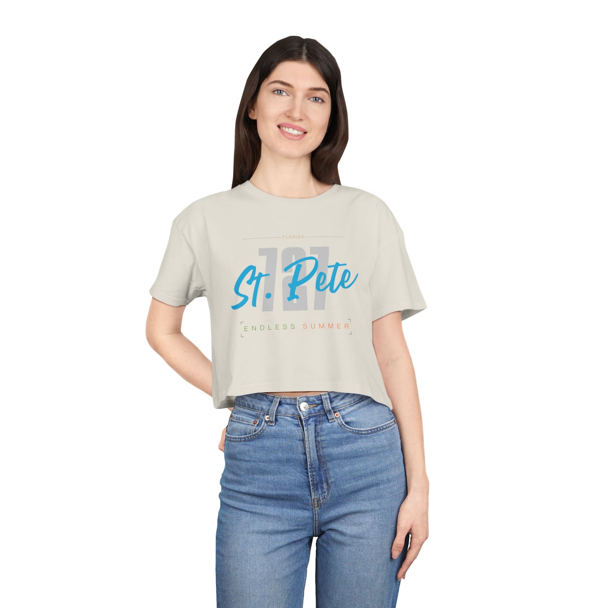 St. Pete Endless Summer Women's Crop Tee, Summer Vibes Shirt, Beachwear Top, Casual Tee, Vacation Essentials, Gift for Her