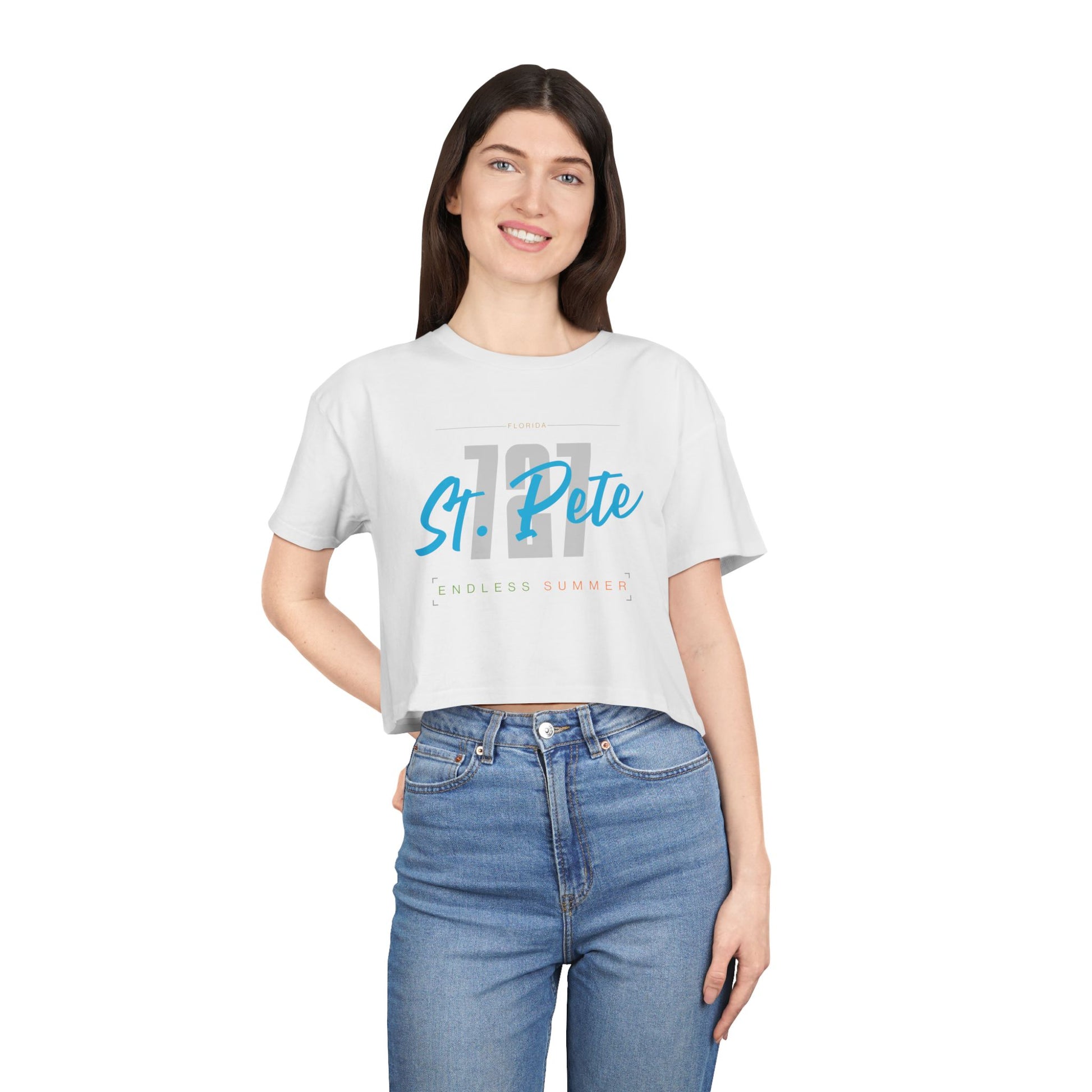 St. Pete Endless Summer Women's Crop Tee, Summer Vibes Shirt, Beachwear Top, Casual Tee, Vacation Essentials, Gift for Her