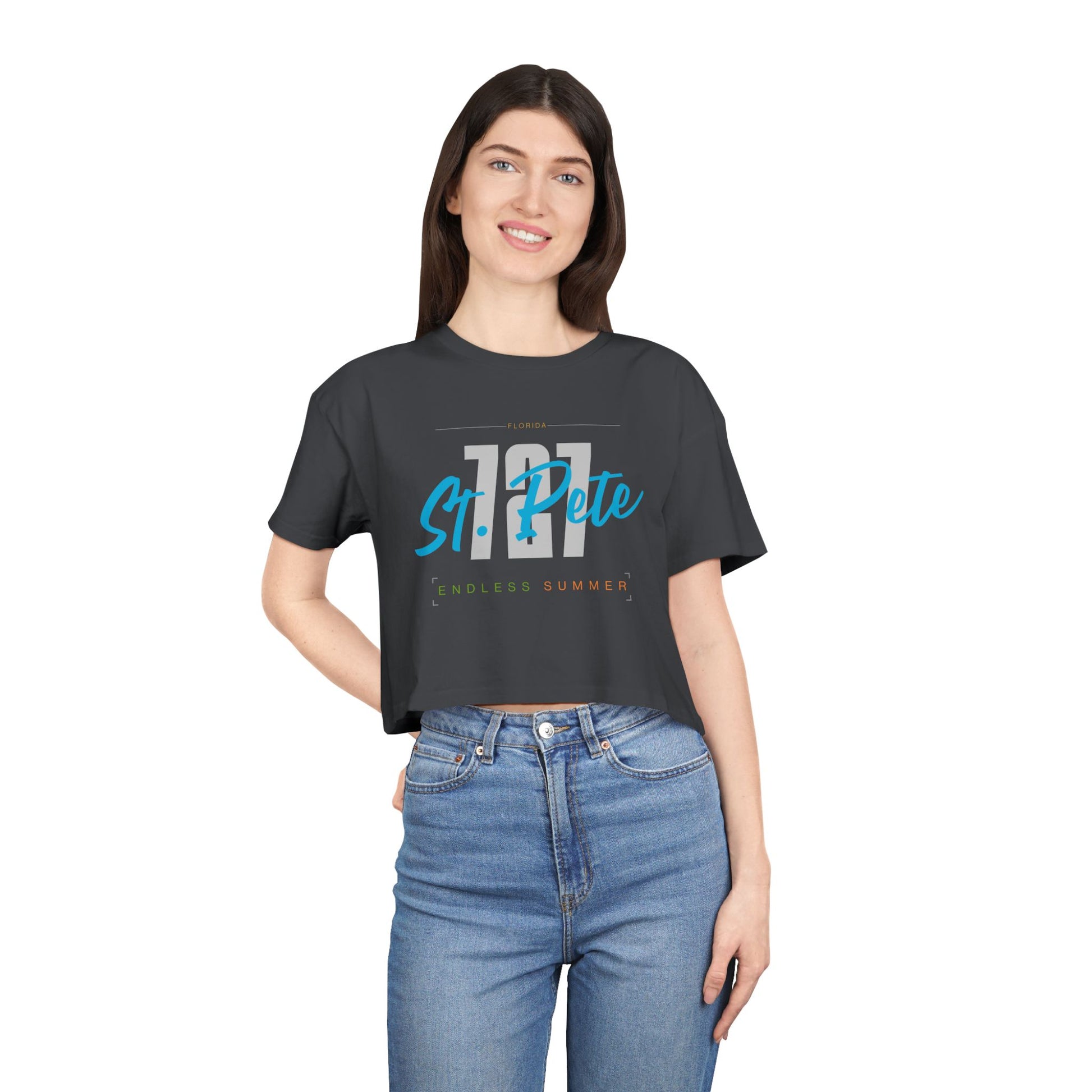St. Pete Endless Summer Women's Crop Tee, Summer Vibes Shirt, Beachwear Top, Casual Tee, Vacation Essentials, Gift for Her
