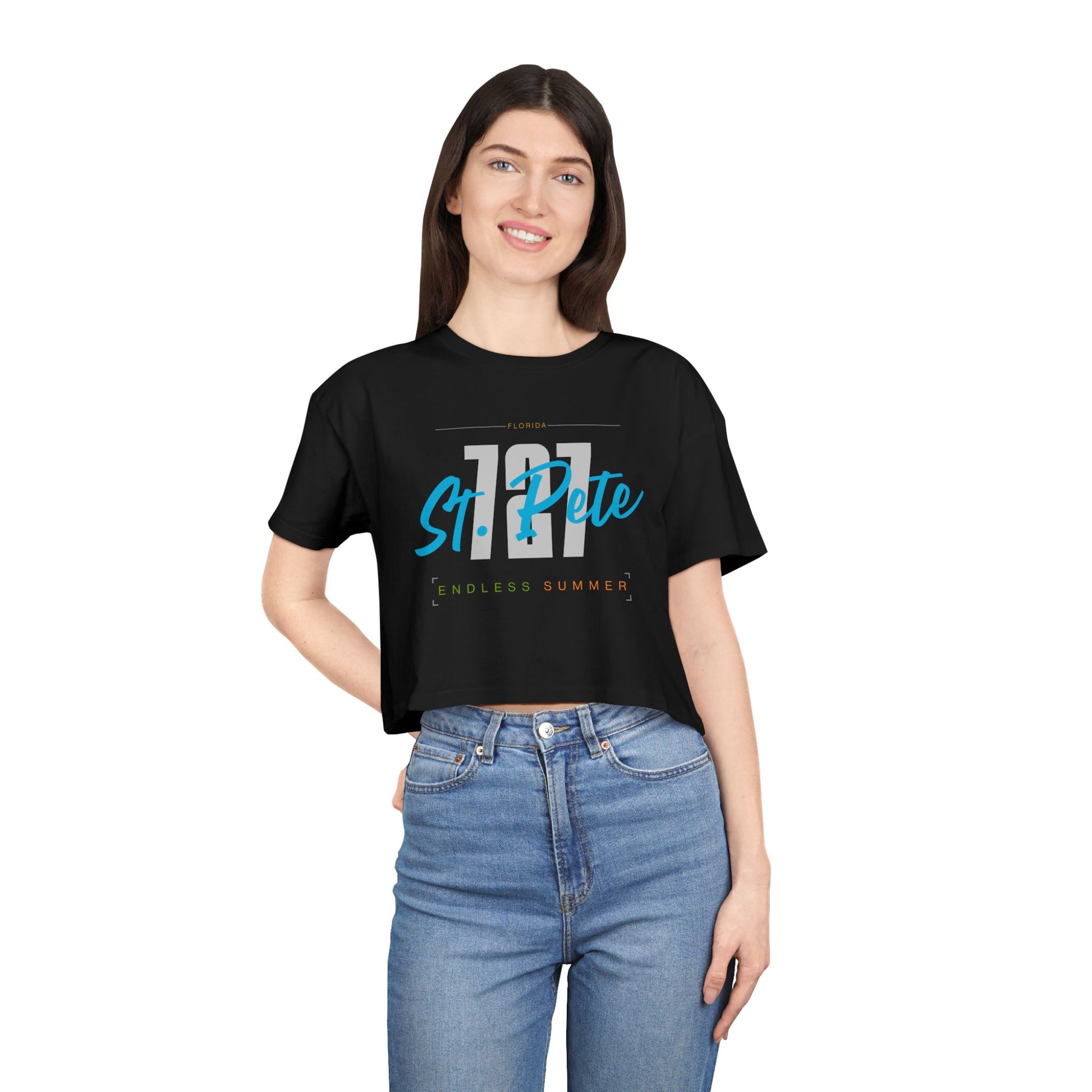 St. Pete Endless Summer Women's Crop Tee, Summer Vibes Shirt, Beachwear Top, Casual Tee, Vacation Essentials, Gift for Her